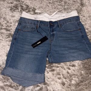 Fashion Nova Blue Jean Shorts with White Waistband